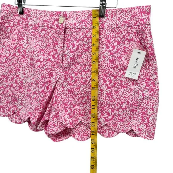 Crown Ivy Shelby Scallop Shorts Womens Pink White Printed 4" Size 12 - Picture 9 of 11